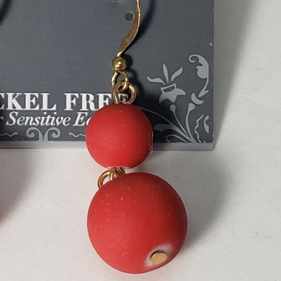 2/$30 Gold tone Red Beaded Drop Dangle Earrings, Stylish 2" - Women Jewelry - Picture 5 of 7